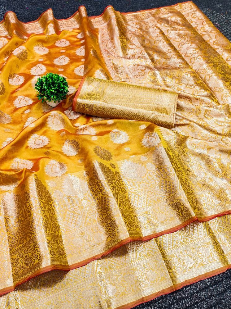     			Kalpana Creation Organza Woven Saree With Blouse Piece - Gold ( Pack of 1 )