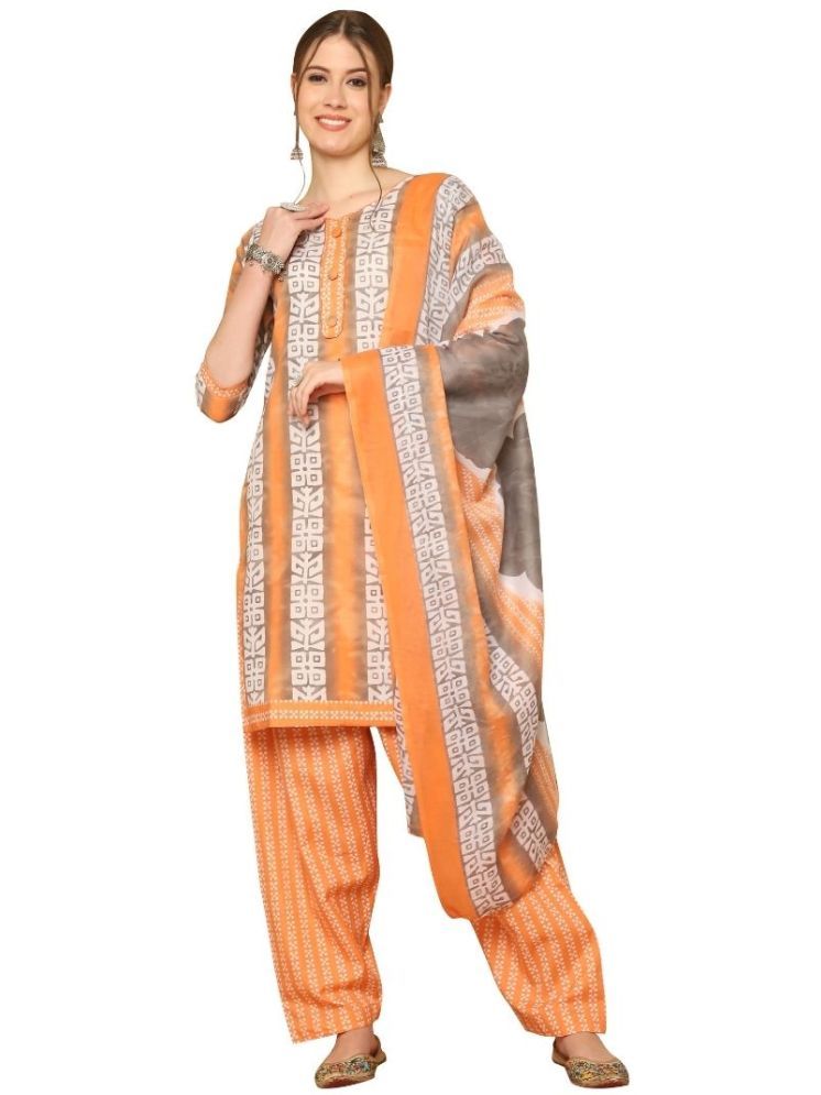     			Rajnandini Cotton Blend Printed Kurti With Patiala Women's Stitched Salwar Suit - Orange ( Pack of 1 )