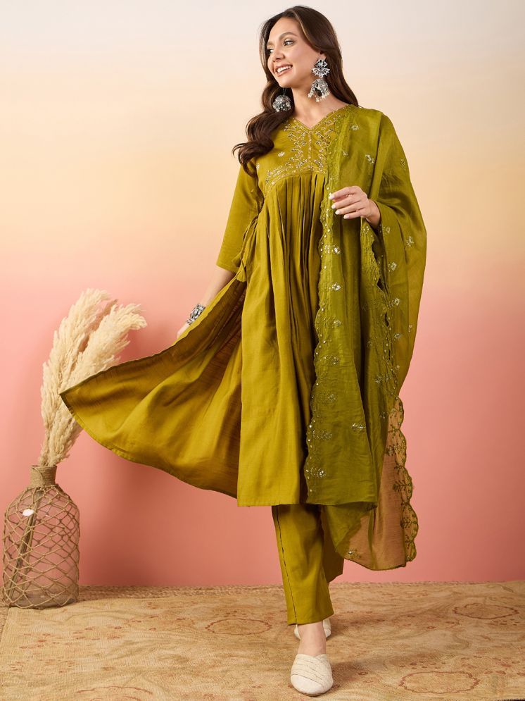     			KRIMMPLE Silk Embroidered Kurti With Pants Women's Stitched Salwar Suit - Yellow ( Pack of 1 )