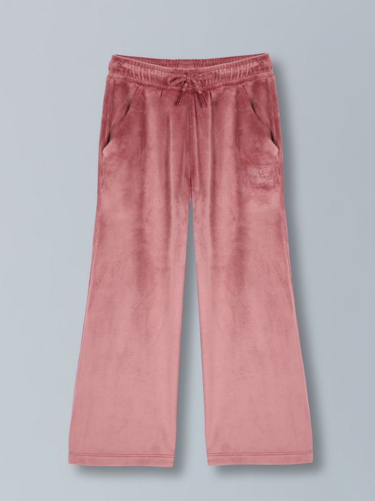     			PlumTree Girls Crown Stone wide leg relaxed Fit Cotton Trouser - Winter pink