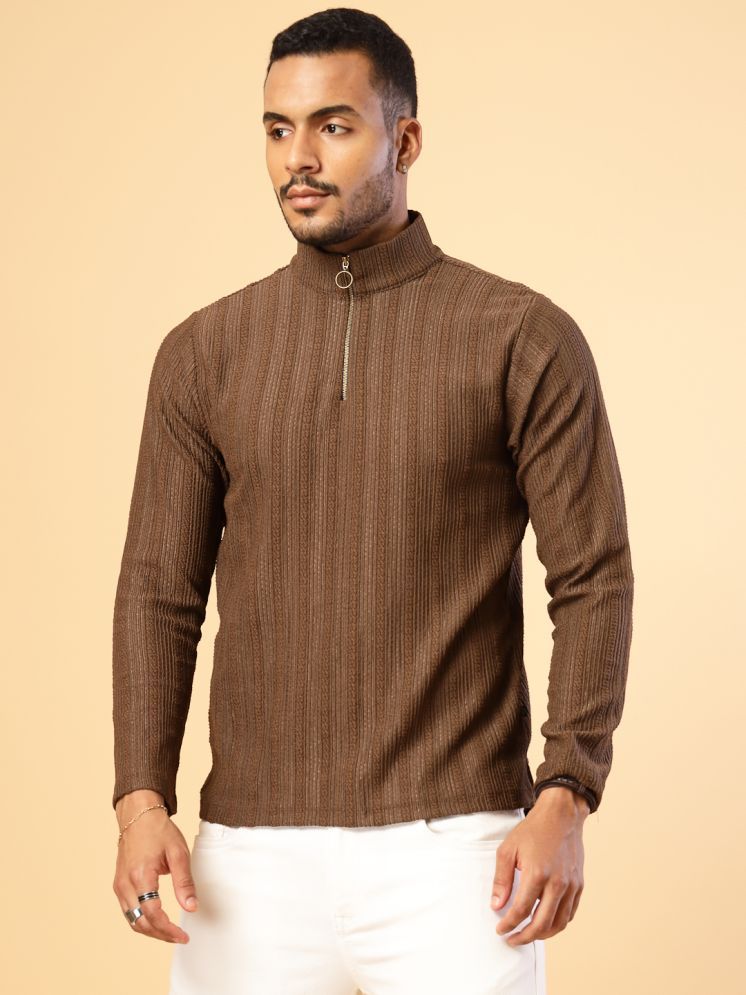     			Rigo Polyester Slim Fit Striped Full Sleeves Men's High Neck T-Shirt - Brown ( Pack of 1 )