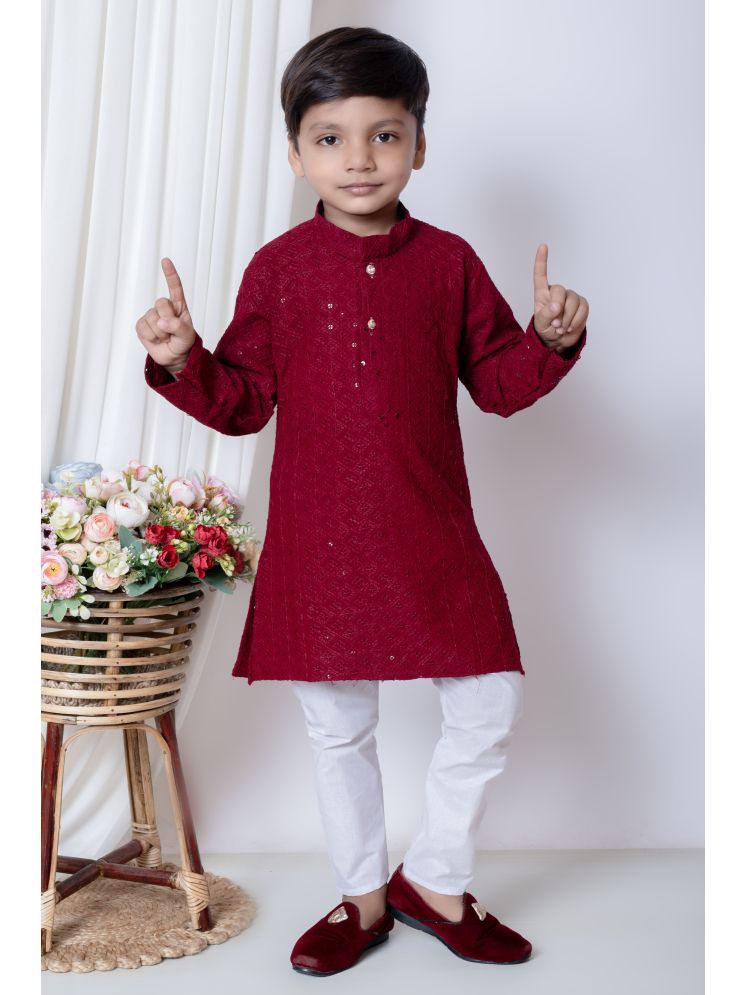     			New Collection Boys Chanderi Sequined - Pattern Kurta Pant Set ( Red , Pack of 1 )