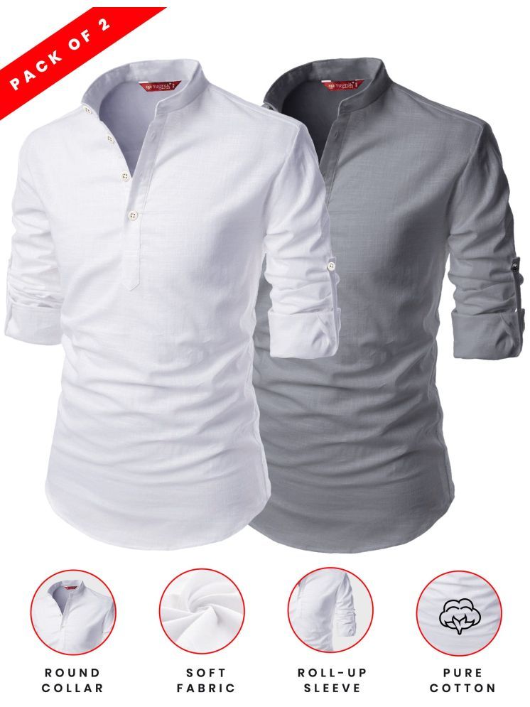     			Yugnik Grey Cotton Men's Shirt Style Kurta ( Pack of 2 )