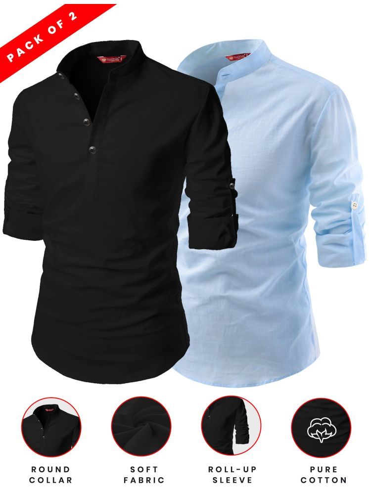     			Yugnik Light Blue Cotton Men's Shirt Style Kurta ( Pack of 2 )