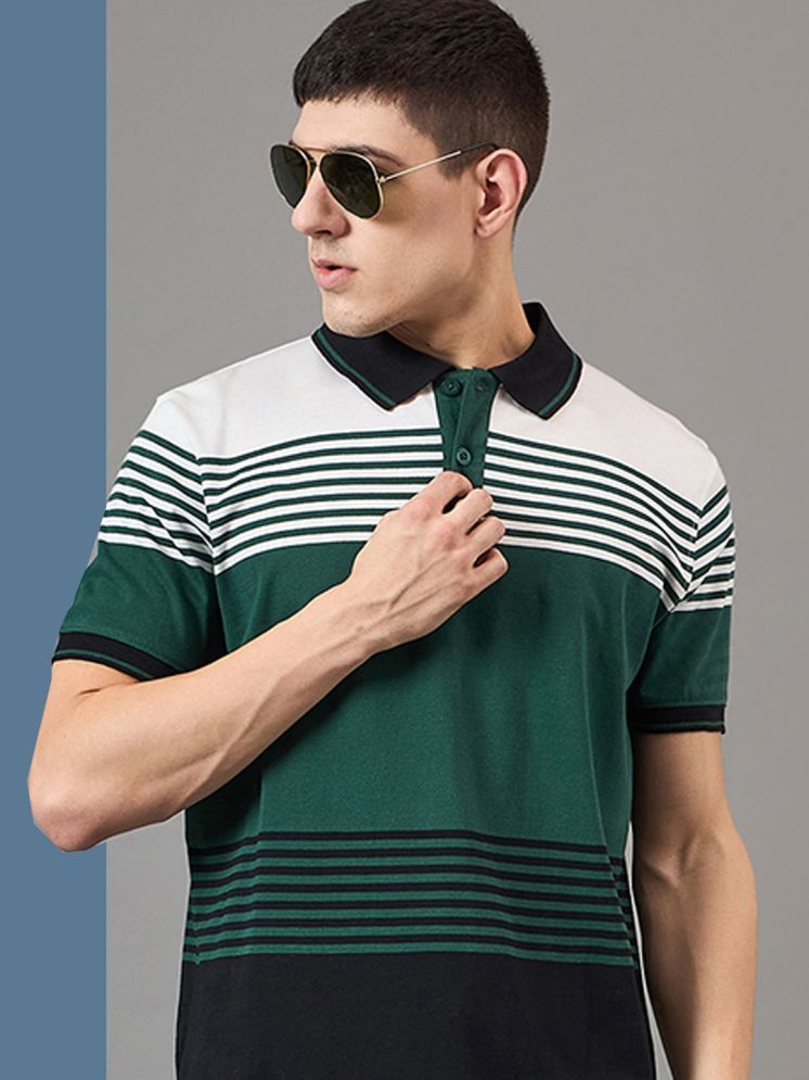     			BRONATION Pack of 1 Cotton Regular Fit Striped Half Sleeves Men's Polo T Shirt ( Green )