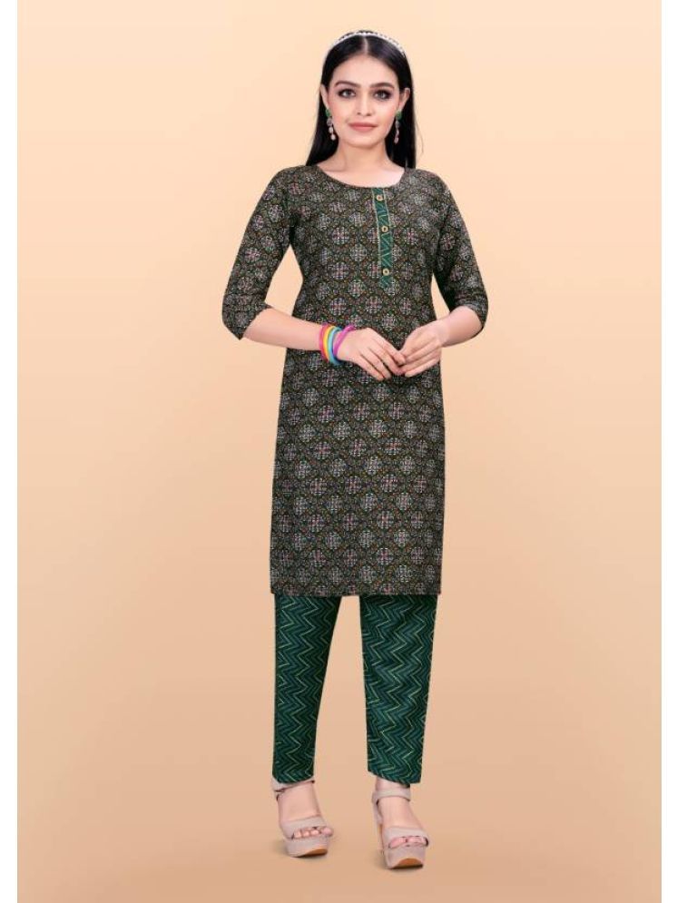     			INDIAN SILKS Cotton Printed Kurti With Pants Women's Stitched Salwar Suit - Green ( Pack of 1 )