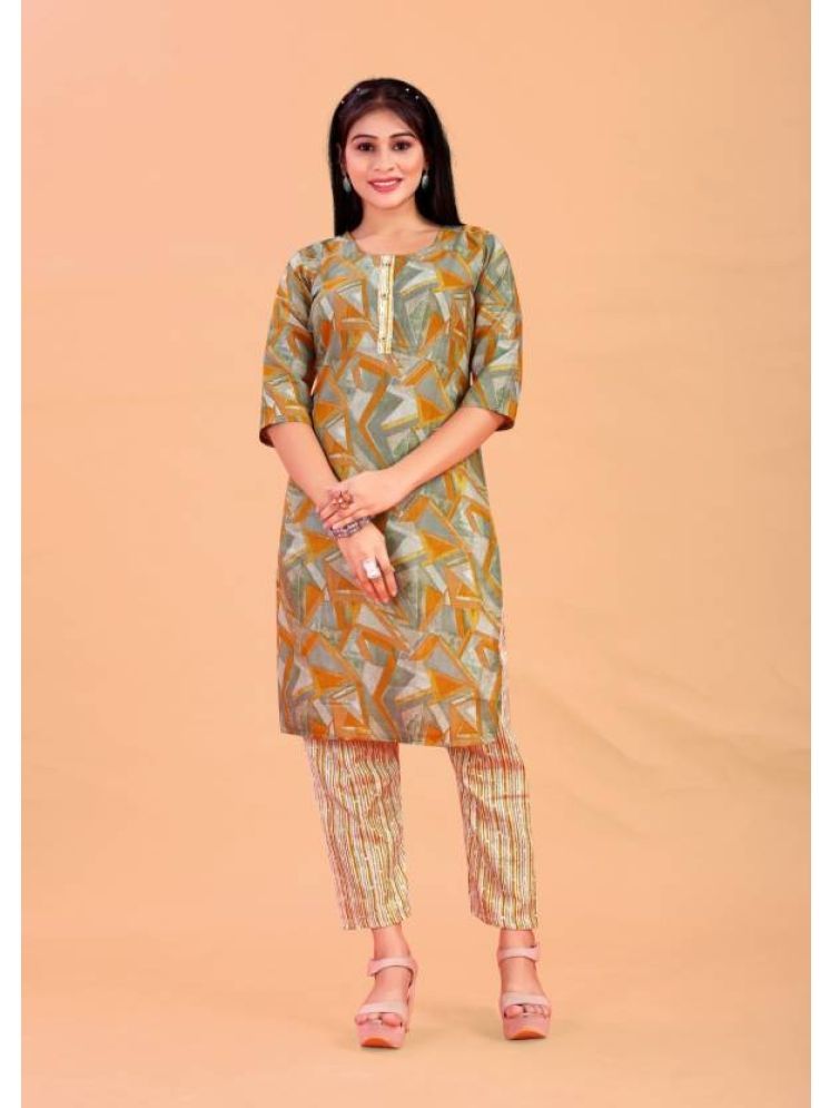     			INDIAN SILKS Cotton Printed Kurti With Pants Women's Stitched Salwar Suit - Mustard ( Pack of 1 )