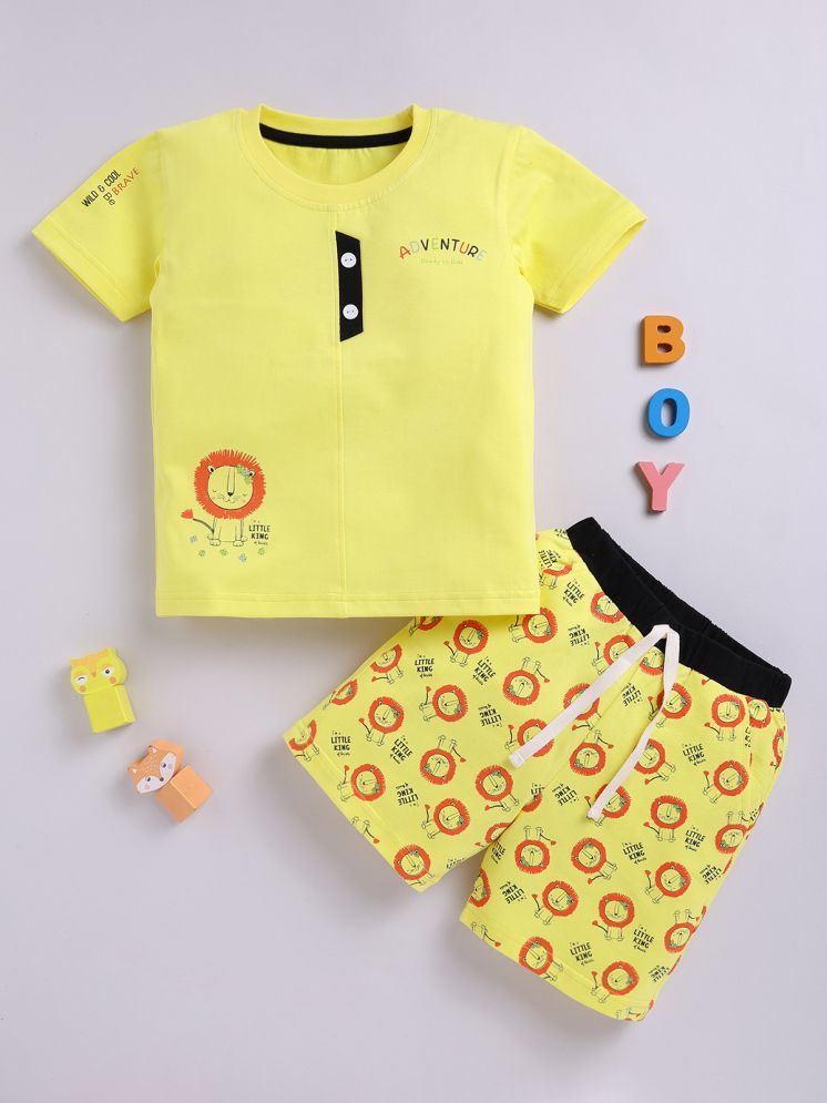     			SmartRAHO Yellow Cotton Boys T-Shirt & Pants ( Pack of 1 )