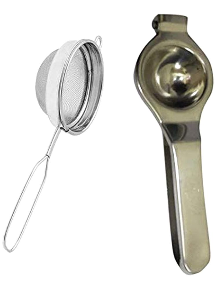     			Dynore Silver Stainless Steel 1Tea strainer NO.2 ,1 lemon squeezer ( Set of 2 )