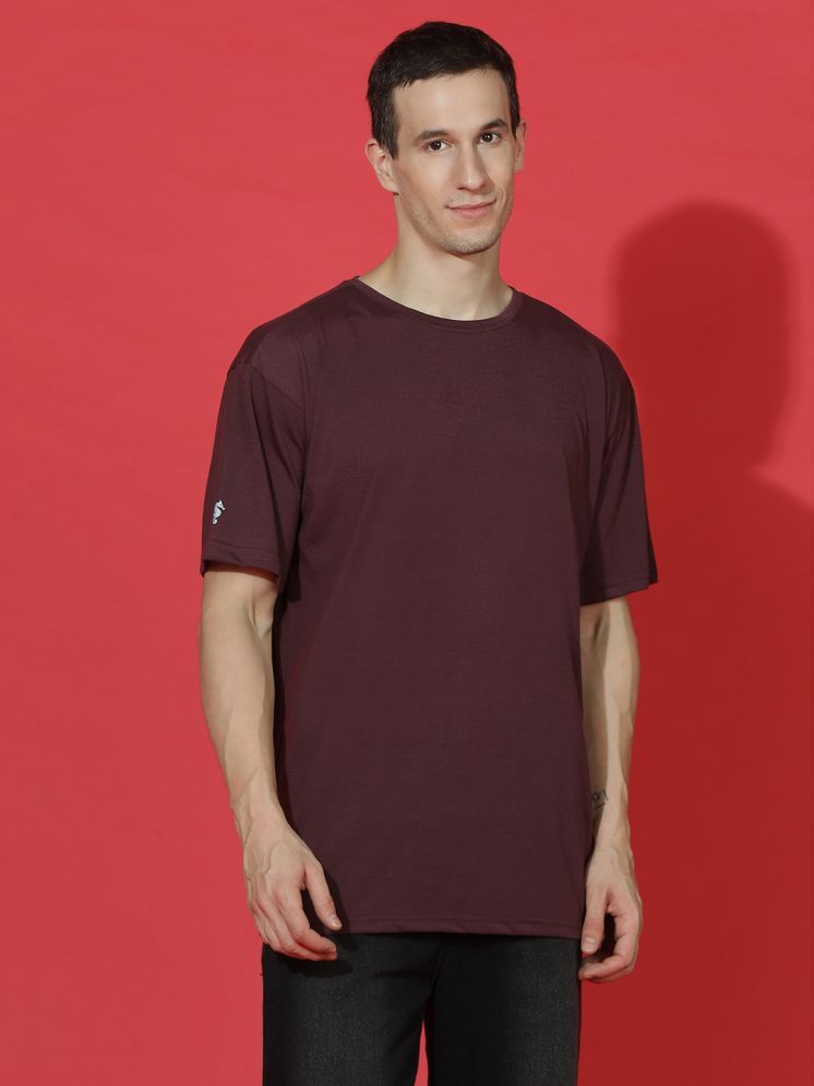     			EPPE Cotton Blend Oversized Fit Solid Half Sleeves Men's Round T-Shirt - Wine ( Pack of 1 )