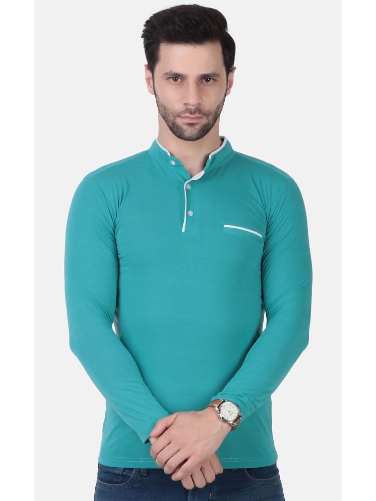     			FIRST POSTION Cotton Blend Regular Fit Solid Full Sleeves Men's Mandarin Collar T-Shirt - Sea Green ( Pack of 1 )