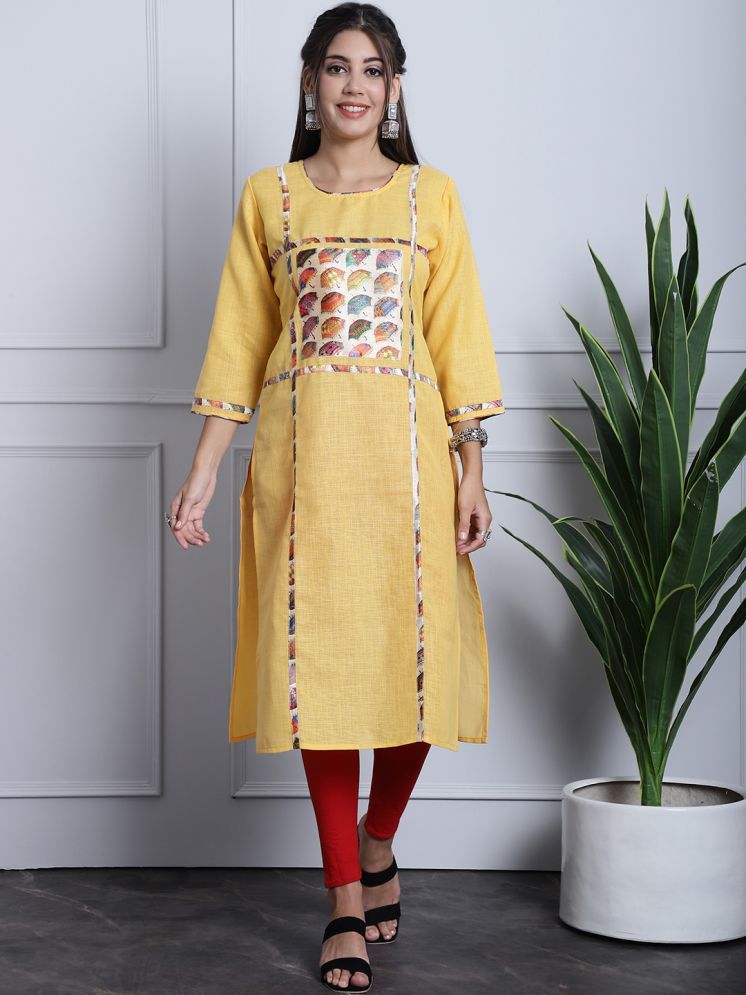     			Grancy Cotton Printed Straight Women's Kurti - Yellow ( Pack of 1 )