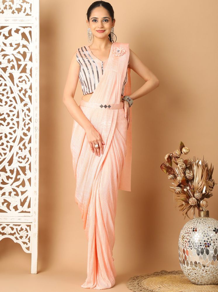     			Grancy Lycra Solid Saree With Stitched Blouse - Peach ( Pack of 1 )