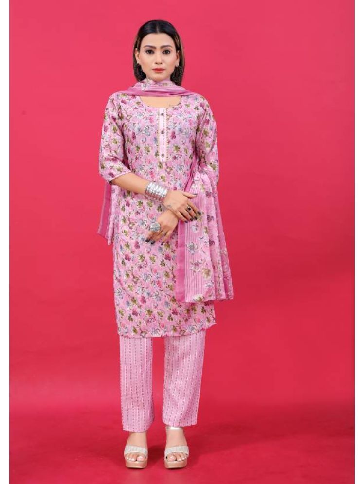     			INDIAN SILKS Cotton Printed Kurti With Pants Women's Stitched Salwar Suit - Pink ( Pack of 1 )