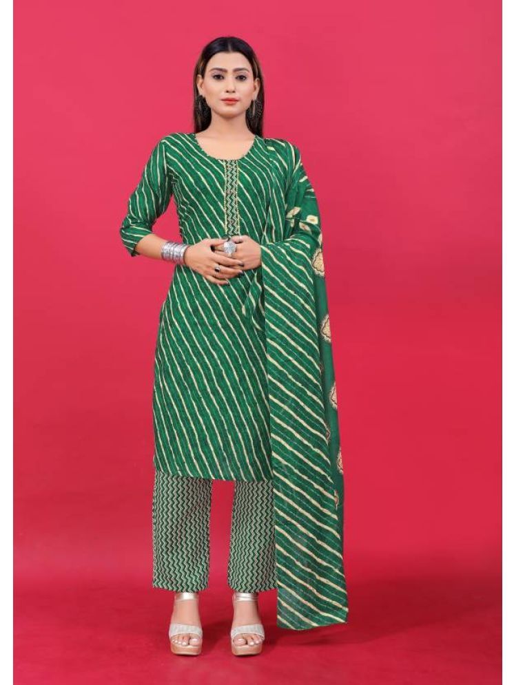     			INDIAN SILKS Cotton Striped Kurti With Pants Women's Stitched Salwar Suit - Green ( Pack of 1 )