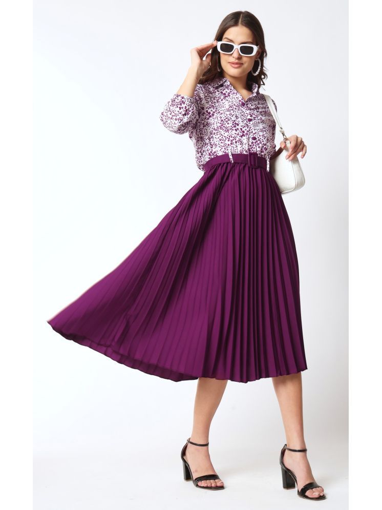     			JASH CREATION Polyester Printed Midi Women's Fit & Flare Dress - Purple ( Pack of 1 )