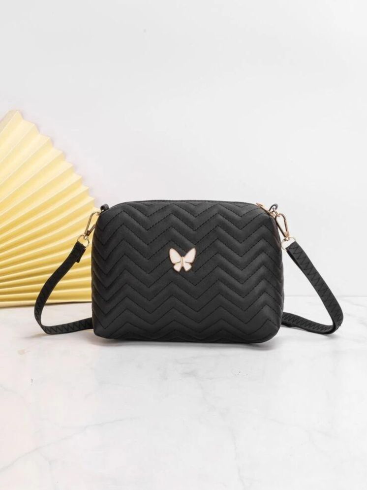     			LIKE STYLE Black PU Sling Bag