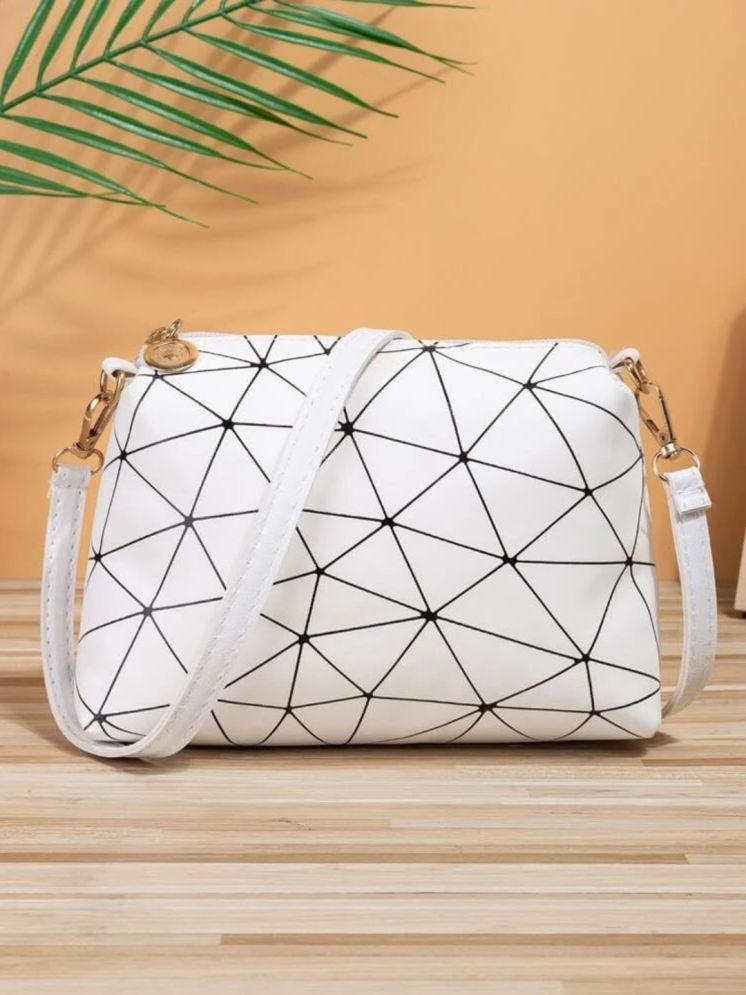     			LIKE STYLE White PU Sling Bag