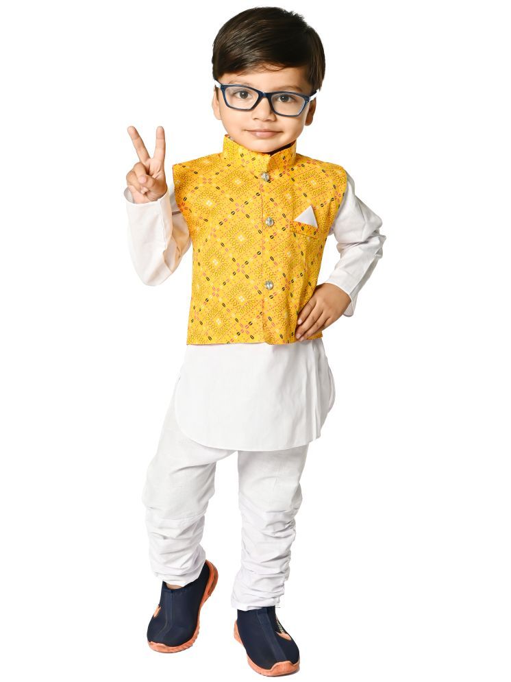     			Eva and Ali Yellow Kurta Pyjama With Jacket For Baby Boys