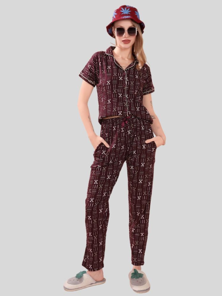     			FOMTI Maroon Cotton Women's Nightwear Nightsuit Sets ( Pack of 1 )