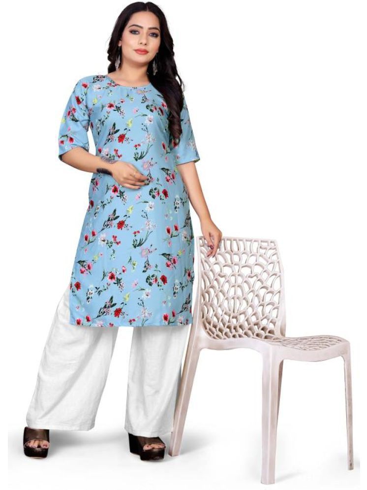     			INDIAN SILKS Rayon Printed A-line Women's Kurti - Light Blue ( Pack of 1 )