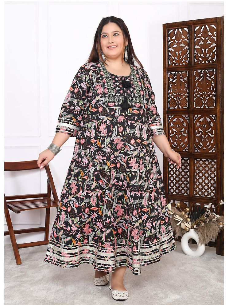     			Label Flavia Cotton Printed Anarkali Women's Kurti - Black ( Pack of 1 )