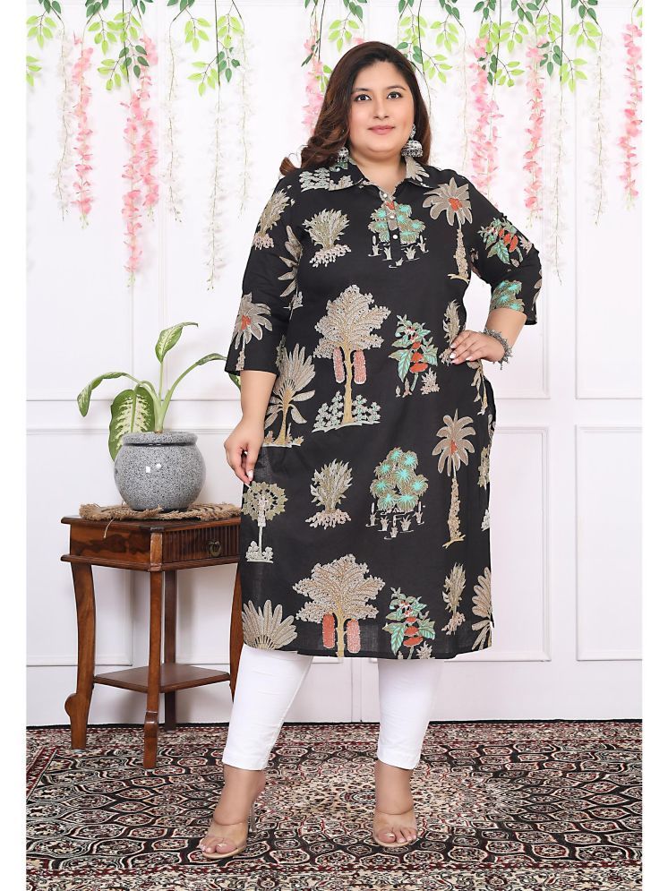     			Label Flavia Cotton Printed Straight Women's Kurti - Black ( Pack of 1 )