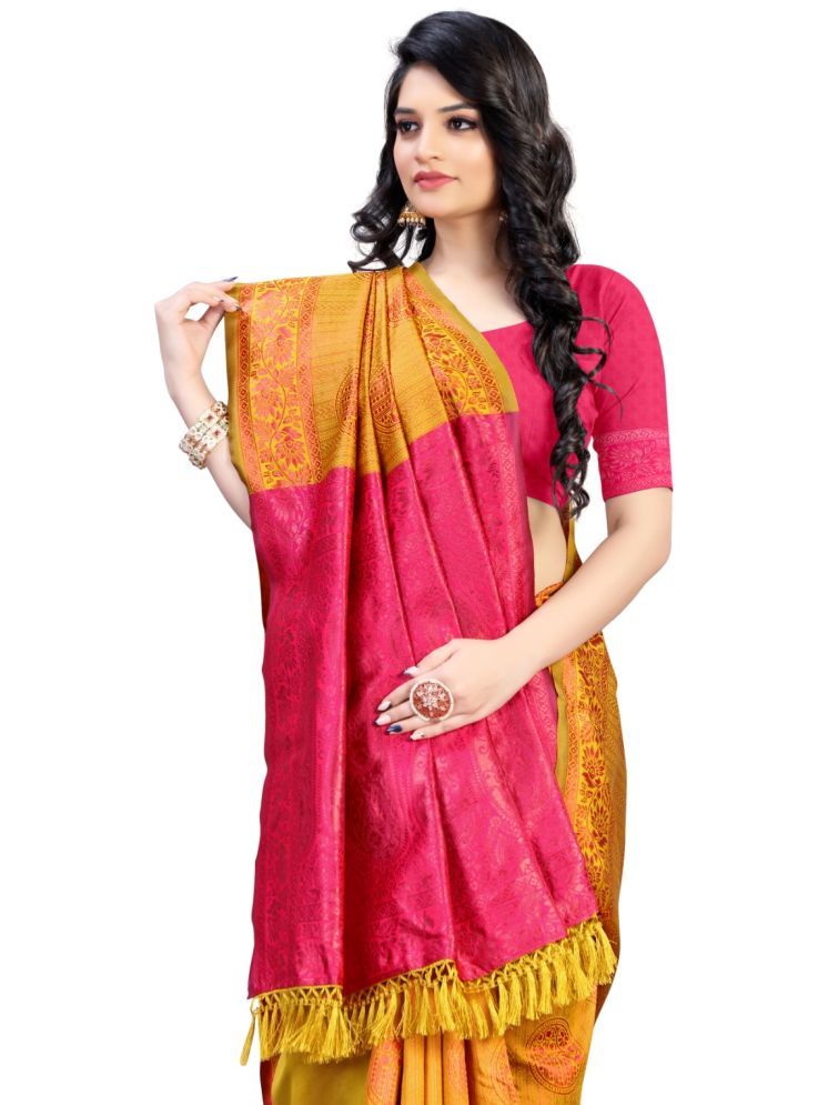     			THE PRIVATE LABLE Mysore Silk Embroidered Saree With Blouse Piece - Yellow ( Pack of 1 )