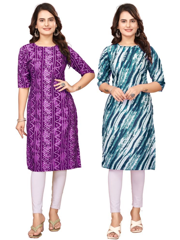     			VACHHARAJ GROUP Crepe Printed Straight Women's Kurti - Purple,Navy Blue ( Pack of 2 )