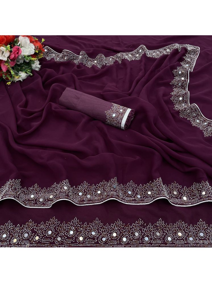     			VEERAIVA Georgette Embroidered Saree With Blouse Piece - Wine ( Pack of 1 )