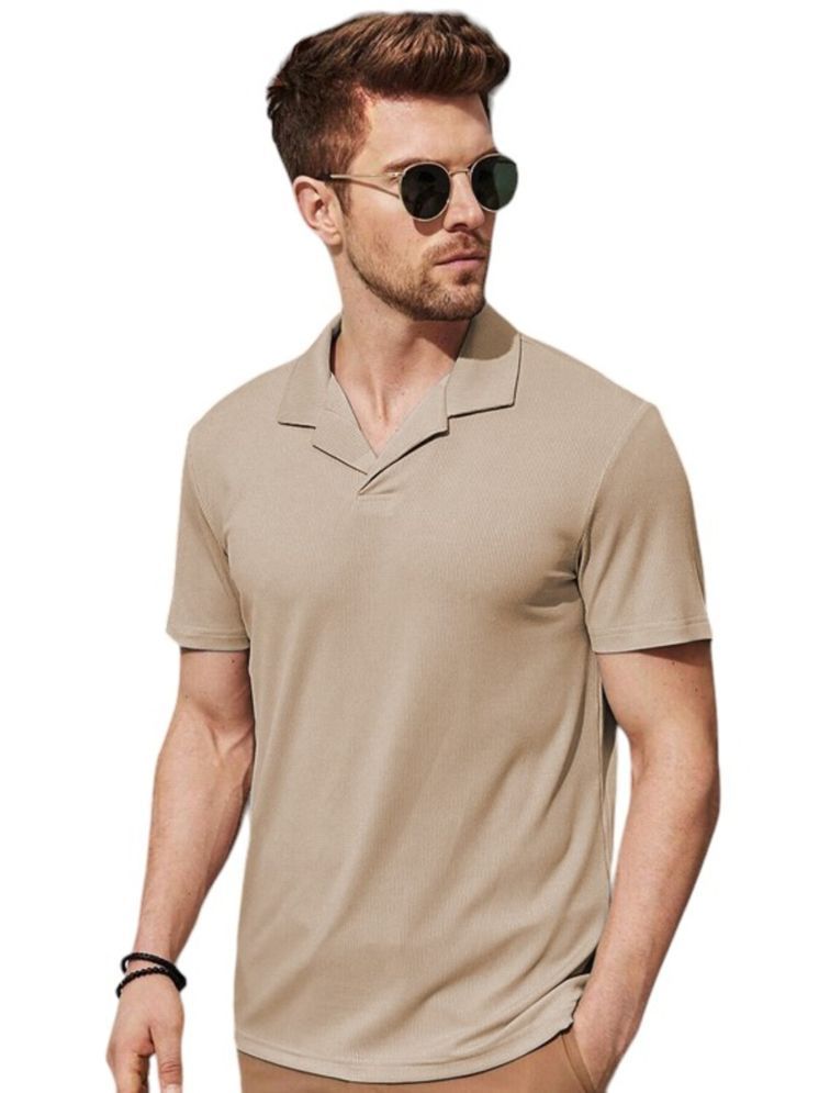     			clafoutis Lycra Slim Fit Solid Half Sleeves Men's Polo T Shirt - Beige ( Pack of 1 )