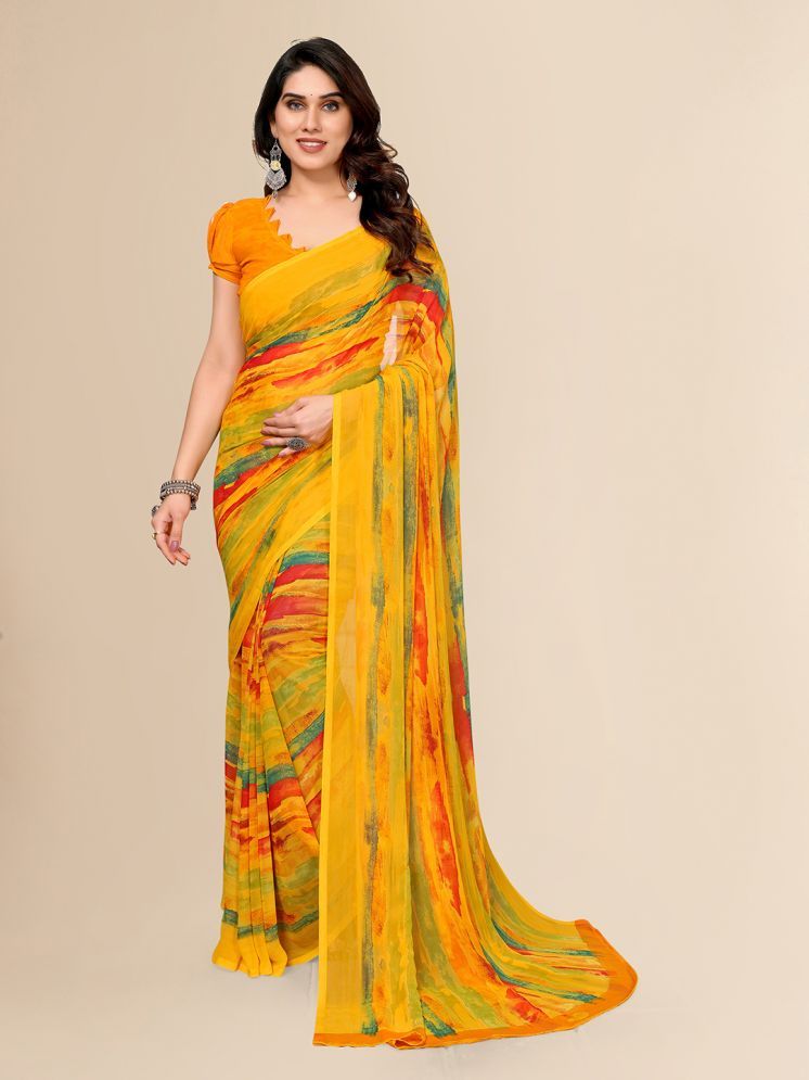     			ANAND SAREES Georgette Printed Saree With Blouse Piece - Yellow ( Pack of 1 )