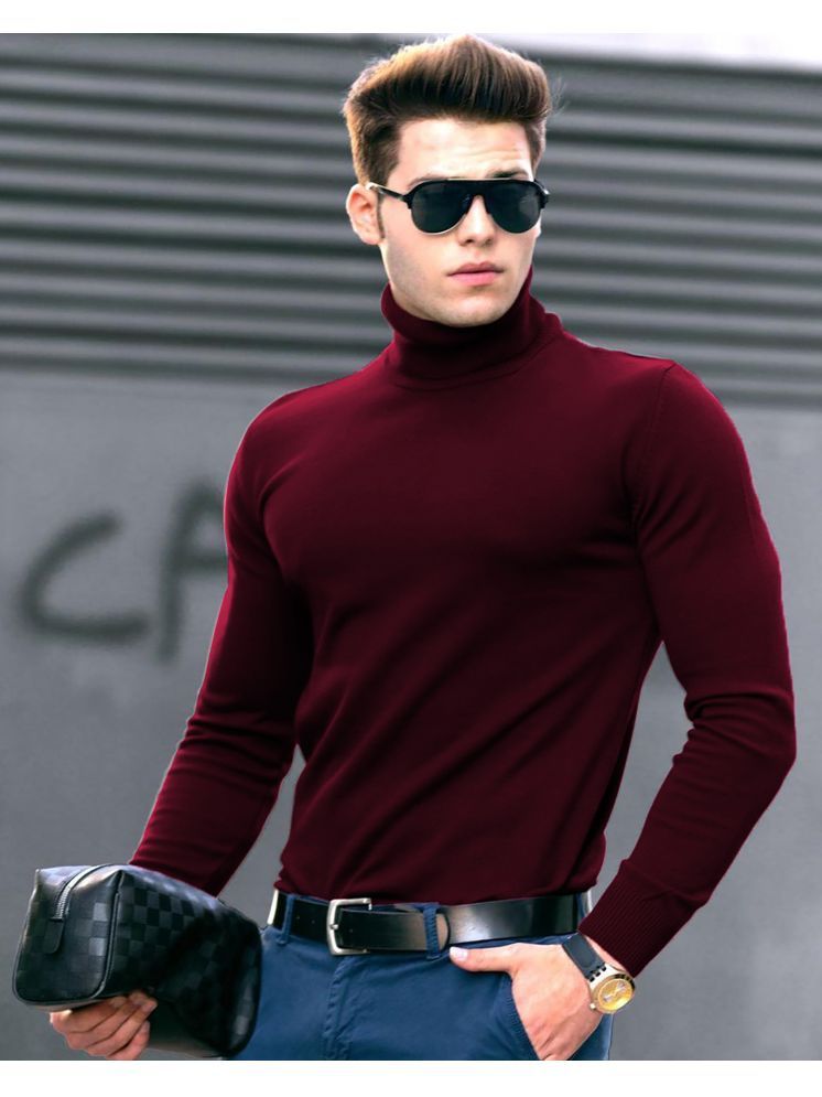     			AUSK Cotton Blend Regular Fit Solid Full Sleeves Men's High Neck T-Shirt - Maroon ( Pack of 1 )