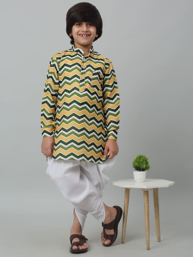     			CENSAL Yellow & Green Cotton Boys Dhoti Kurta Set - Pack of 1