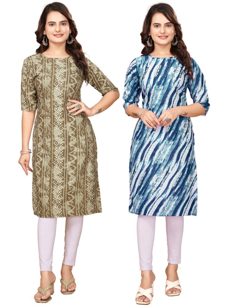     			DESIGHER DREAM Crepe Printed Straight Women's Kurti - Multicolor,Blue ( Pack of 2 )