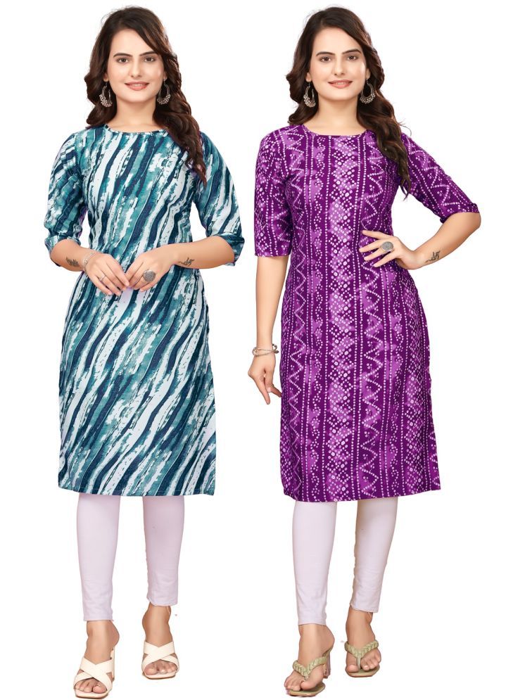     			DESIGNER DREAM Crepe Printed Straight Women's Kurti - Navy Blue,Purple ( Pack of 2 )