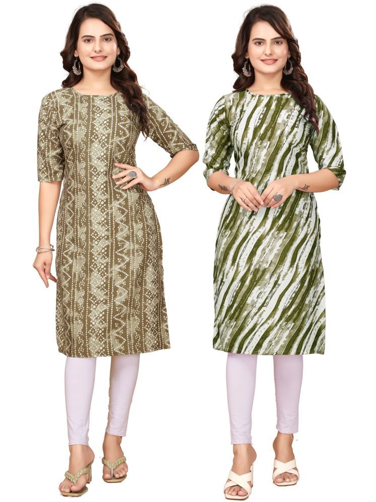     			DESIGNER DREAM Crepe Printed Straight Women's Kurti - Multicolor,Green ( Pack of 2 )