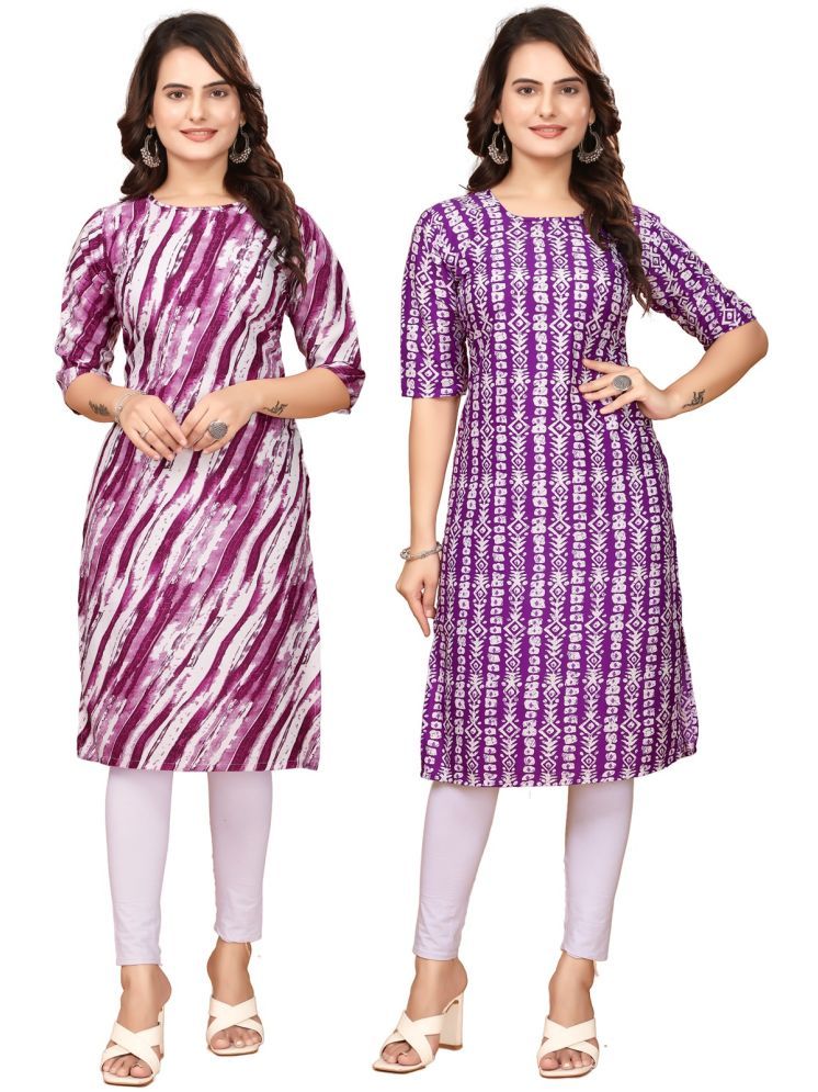     			DESIGNER DREAM Crepe Printed Straight Women's Kurti - Purple,Lavender ( Pack of 2 )