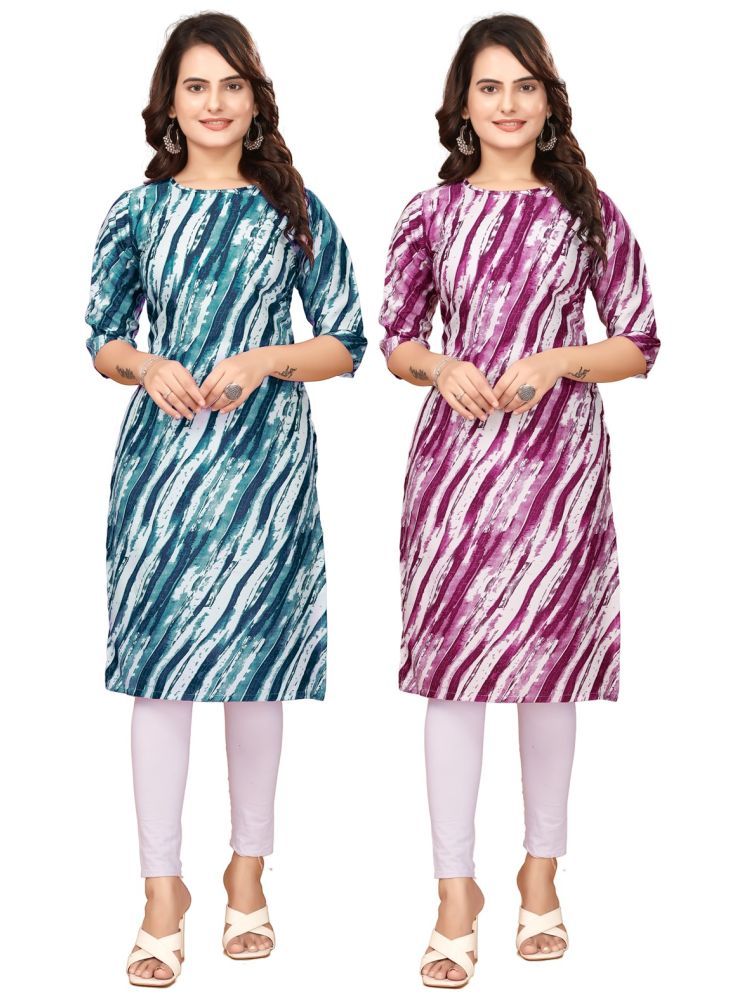     			DESIGNER DREAM Crepe Printed Straight Women's Kurti - Navy Blue,Purple ( Pack of 2 )