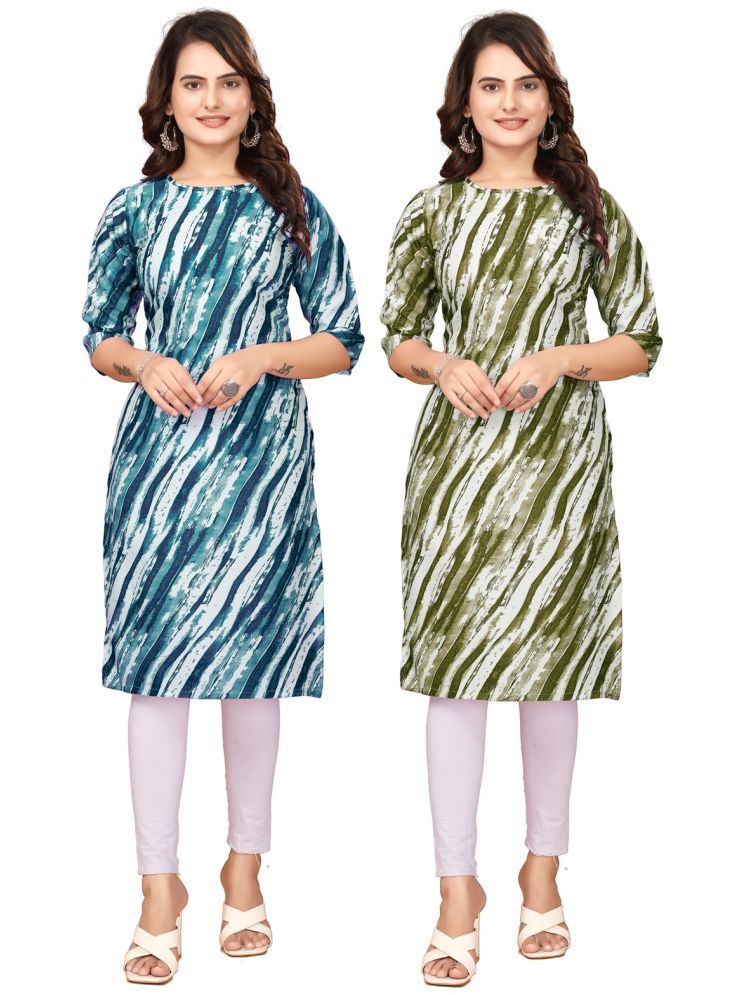     			DESIGNER DREAM Crepe Printed Straight Women's Kurti - Navy Blue,Green ( Pack of 2 )