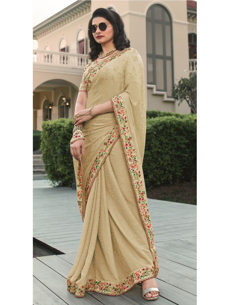     			Gazal Fashions Georgette Printed Saree With Blouse Piece - Beige ( Pack of 1 )