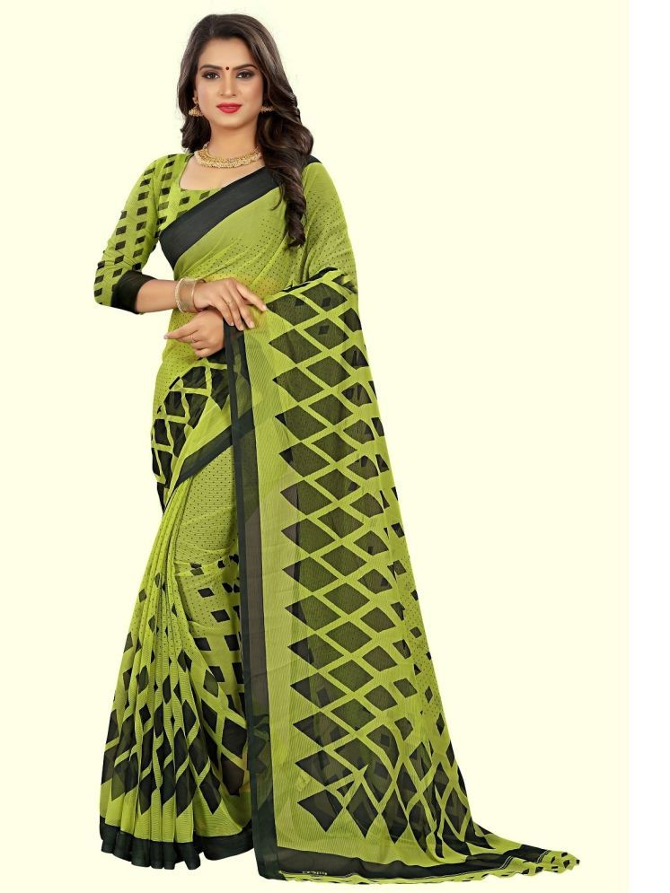     			INDIAN SILKS Georgette Printed Saree With Blouse Piece - Mint Green ( Pack of 1 )