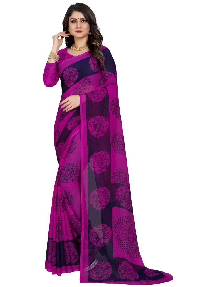     			INDIAN SILKS Georgette Printed Saree With Blouse Piece - Pink ( Pack of 1 )