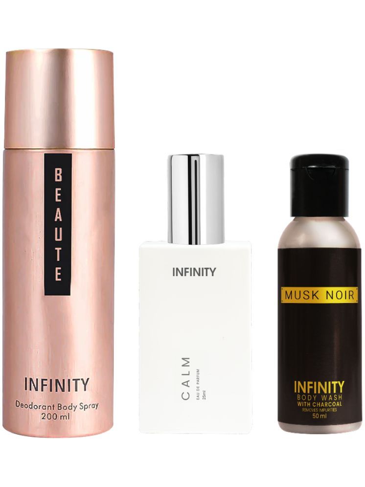     			Infinity Beaute 200ml Deodorant, Calm 25ml EDP Perfume, Musk Noir 50ml Body Wash Pack of 3