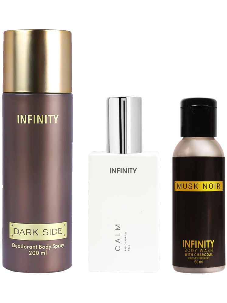     			Infinity Dark Side 200ml Deodorant, Calm 25ml EDP Perfume, Musk Noir 50ml Body Wash Pack of 3