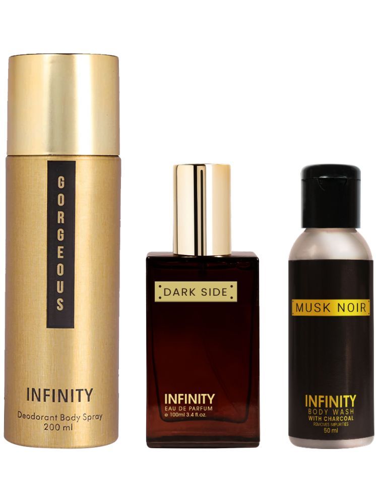     			Infinity Gorgeous 200ml Deodorant, Dark Side 25ml EDP Perfume, Musk Noir 50ml Body Wash Pack of 3