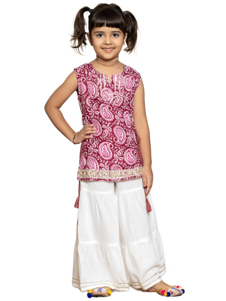     			Itemzon Maroon Rayon Girls Kurta and Sharara Set ( Pack of 1 )