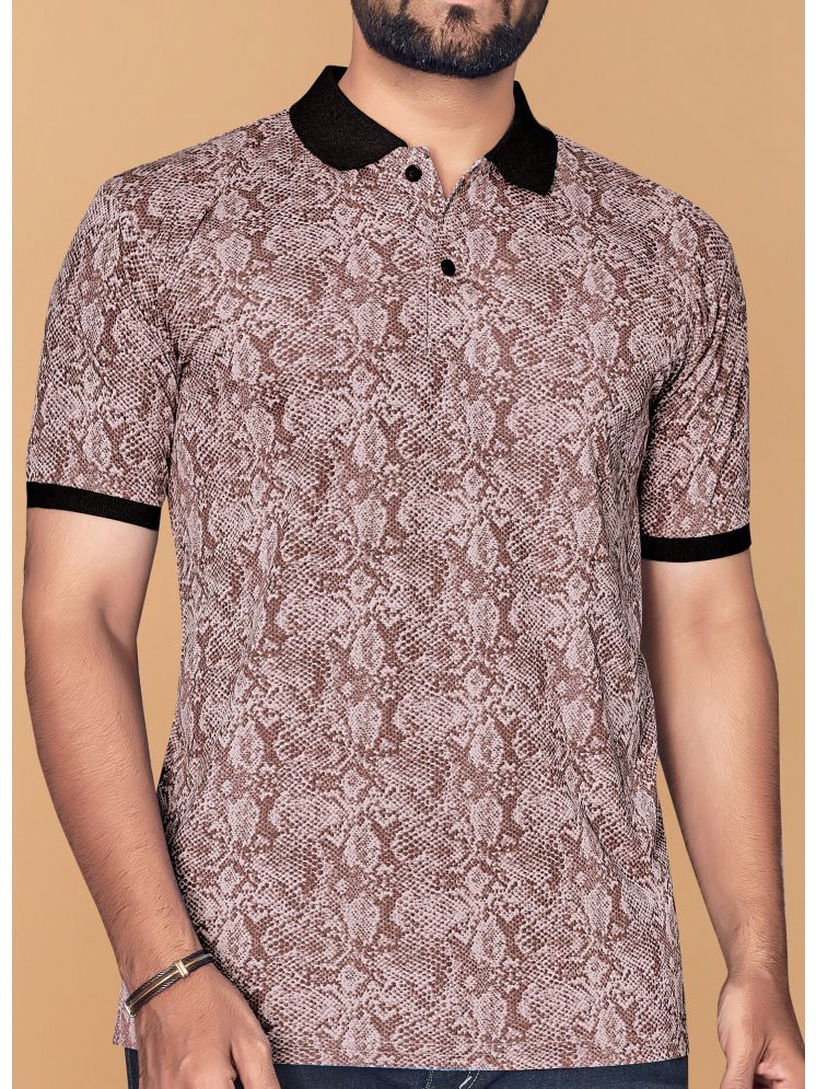     			KAJARU Polyester Regular Fit Printed Half Sleeves Men's Polo T Shirt - Brown ( Pack of 1 )