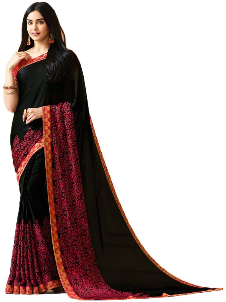     			KSNDV Trendz Georgette Printed Saree With Blouse Piece - Black ( Pack of 1 )