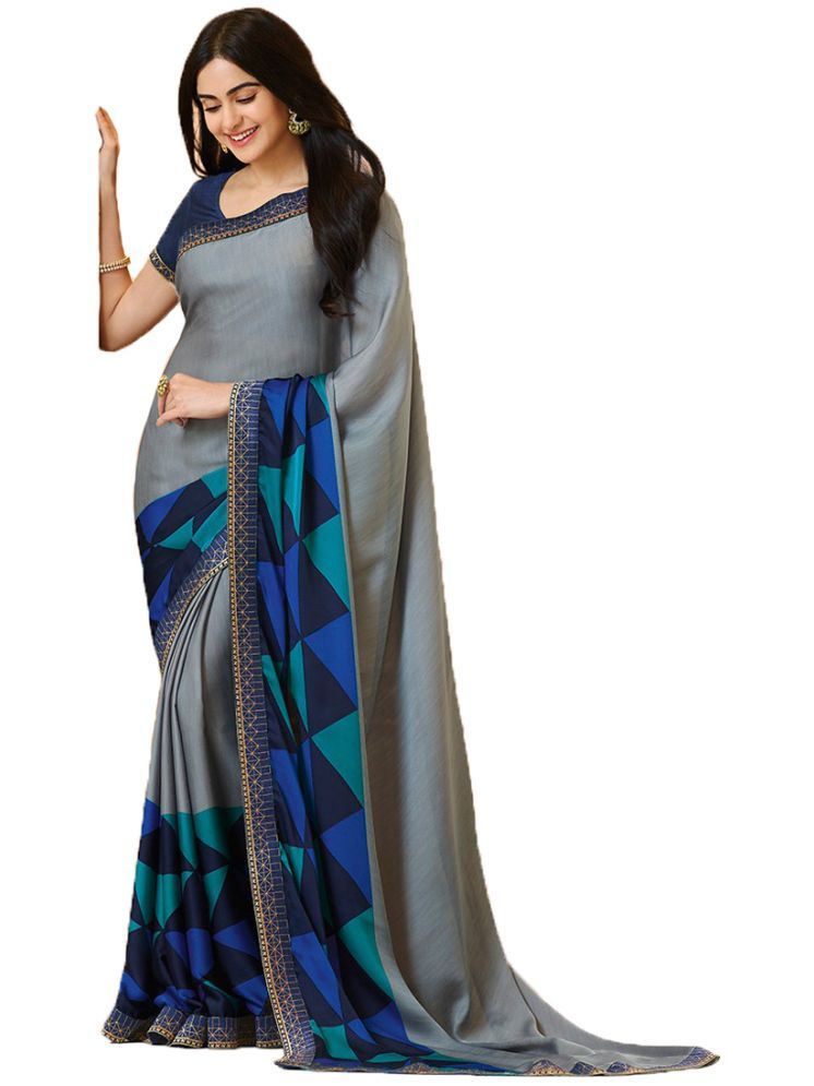     			KSNDV Trendz Georgette Printed Saree With Blouse Piece - Grey ( Pack of 1 )